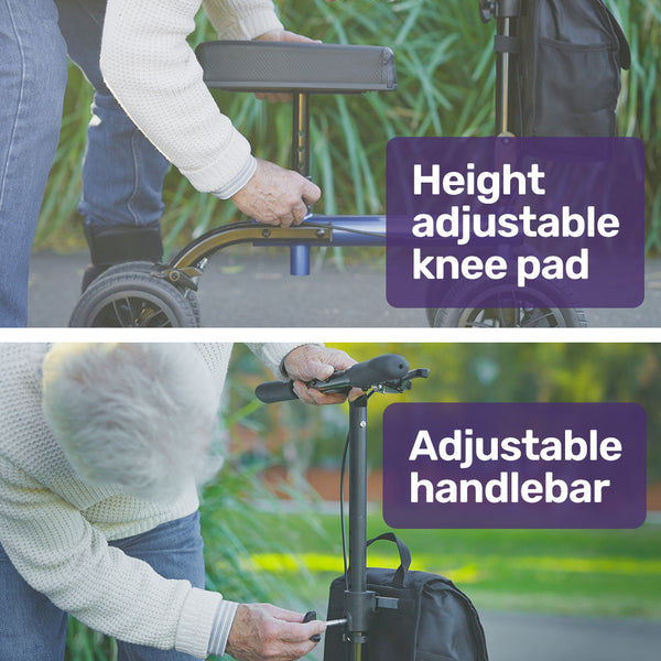 Equipmed Knee Scooter Walker 10 Inch Tyres Dual Brakes Bag Broken Leg Ankle Foot Mobility Crutches Alternative Blue Walkers & Canes