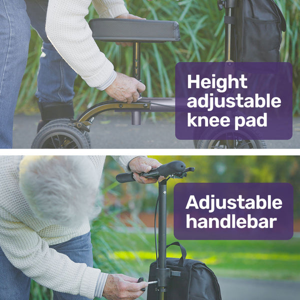 Equipmed Knee Scooter Walker 10 Inch Tyres Dual Brakes Bag Broken Leg Ankle Foot Mobility Crutches Alternative Titanium Colour Walkers & Canes