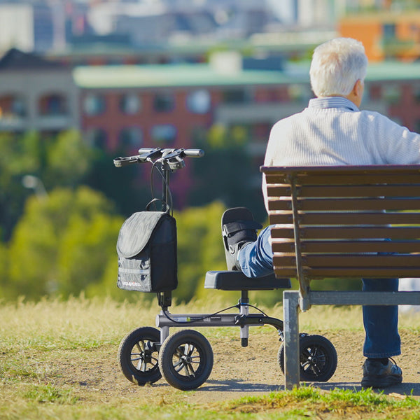 Equipmed Knee Scooter Walker 10 Inch Tyres Dual Brakes Bag Broken Leg Ankle Foot Mobility Crutches Alternative Titanium Colour Walkers & Canes