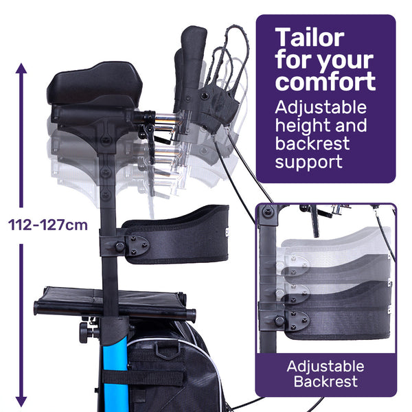 Equipmed Upright Rollator Walker With Forearm Support Rests Mobilty Aid Seat Blue Walkers & Canes