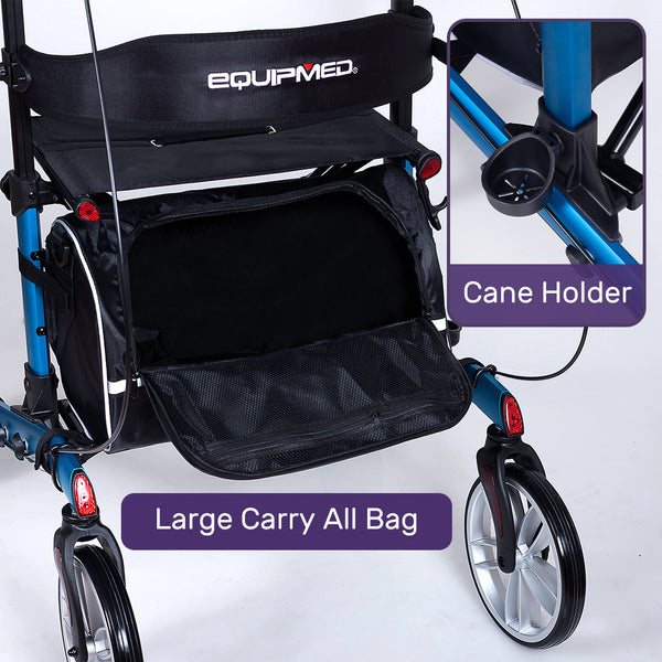 Equipmed Upright Rollator Walker With Forearm Support Rests Mobilty Aid Seat Blue Walkers & Canes