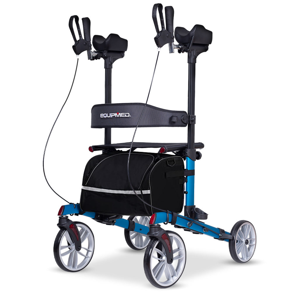 Equipmed Upright Rollator Walker With Forearm Support Rests Mobilty Aid Seat Blue Walkers & Canes