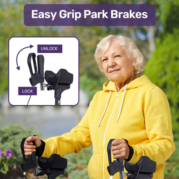 Equipmed Upright Rollator Walker With Forearm Rest Supports Mobilty Aid Seat Grey Walkers & Canes