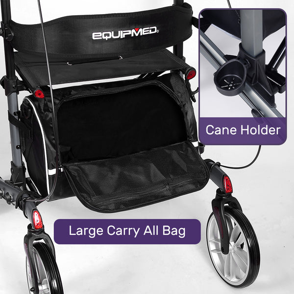 Equipmed Upright Rollator Walker With Forearm Rest Supports Mobilty Aid Seat Grey Walkers & Canes