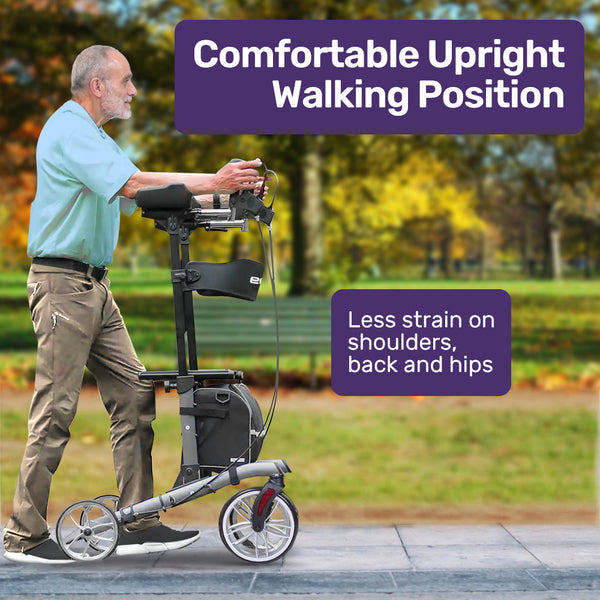 Equipmed Upright Rollator Walker With Forearm Rest Supports Mobilty Aid Seat Grey Walkers & Canes