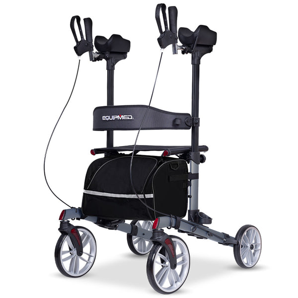 Equipmed Upright Rollator Walker With Forearm Rest Supports Mobilty Aid Seat Grey Walkers & Canes