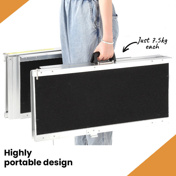 Equipmed 182Cm Portable Folding Aluminium Access Ramp 272Kg Rated Black Ultra Grip For Wheelchair Mobility Scooter Mobility Access Ramps