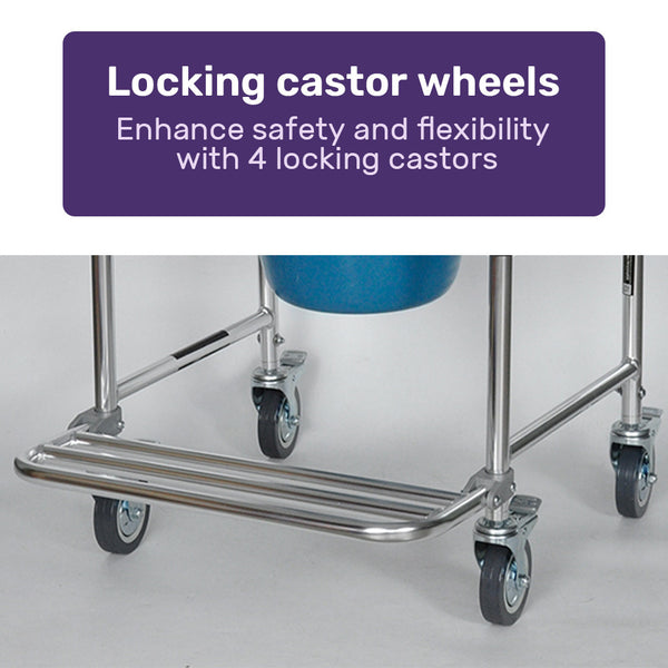 Equipmed Commode Shower Chair Over Toilet Or Bedside 136Kg Capacity Aluminium Frame With Wheels White/Blue Commodes & Shower Chairs
