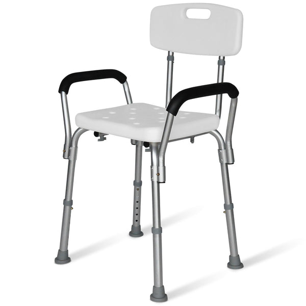 Equipmed Shower Chair Bath Seat 120Kg Capacity With Arms Adjustable Height For Elderly White Commodes & Shower Chairs