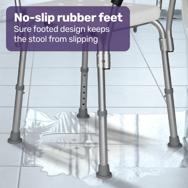 Equipmed Shower Chair Bath Seat 120Kg Capacity With Arms Adjustable Height For Elderly White Commodes & Shower Chairs