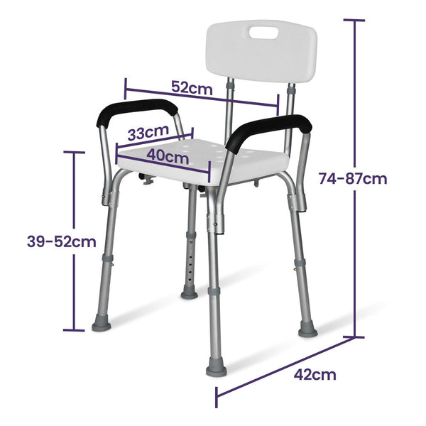 Equipmed Shower Chair Bath Seat 120Kg Capacity With Arms Adjustable Height For Elderly White Commodes & Shower Chairs