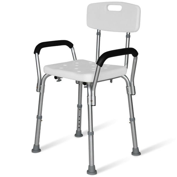 Equipmed Shower Chair Bath Seat 120Kg Capacity With Arms Adjustable Height For Elderly White Commodes & Shower Chairs