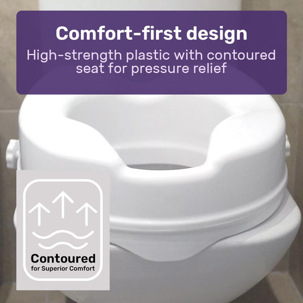 Equipmed Raised Over Toilet Seat 10Cm Riser 125Kg Capacity Raiser With Lid White Toilest Seats