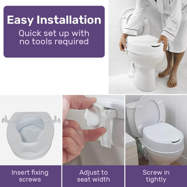 Equipmed Raised Over Toilet Seat 10Cm Riser 125Kg Capacity Raiser With Lid White Toilest Seats