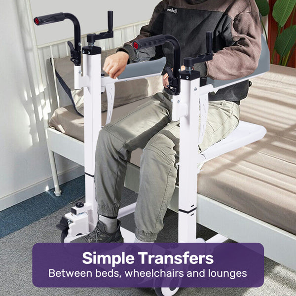 Equipmed 4In1 Patient Lift Transfer Chair Manual Height Adjustment Shower Compatible Over Toilet Removable Commode For Seniors Elderly Disabled Commod