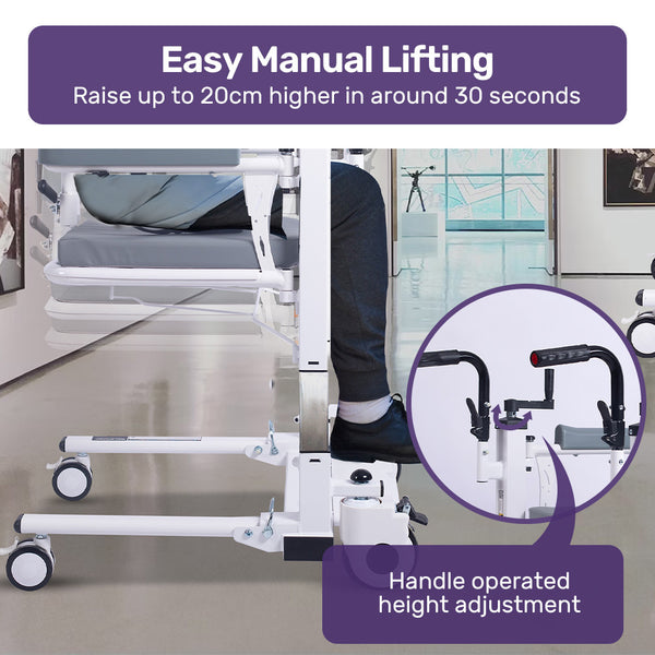Equipmed 4In1 Patient Lift Transfer Chair Manual Height Adjustment Shower Compatible Over Toilet Removable Commode For Seniors Elderly Disabled Commo