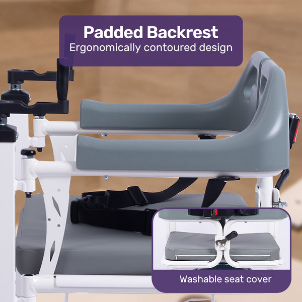 Equipmed 4In1 Patient Lift Transfer Chair Manual Height Adjustment Shower Compatible Over Toilet Removable Commode For Seniors Elderly Disabled Commod