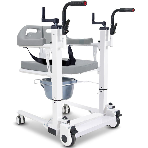 Equipmed 4In1 Patient Lift Transfer Chair Manual Height Adjustment Shower Compatible Over Toilet Removable Commode For Seniors Elderly Disabled Commod