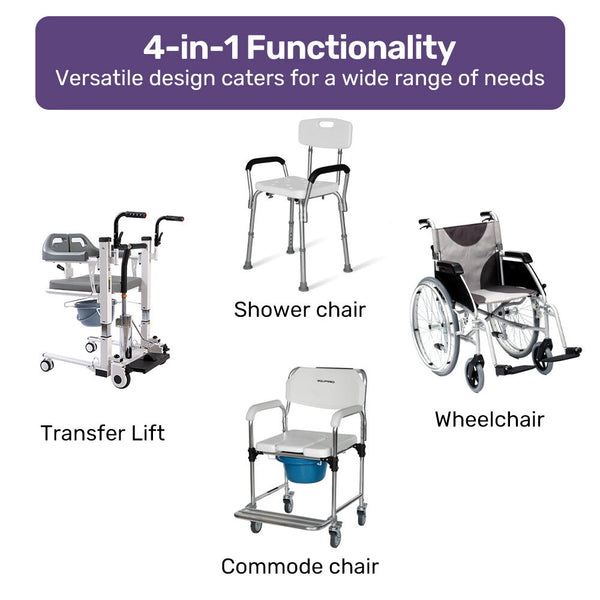 Equipmed 4In1 Patient Lift Transfer Chair Easy Hydraulic Height Adjustment Shower Compatible Over Toilet Removable Commode For Seniors Elderly Disable