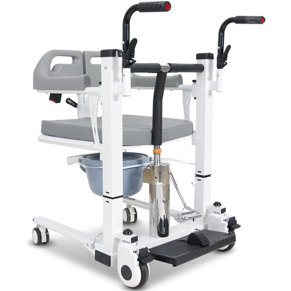 Equipmed 4In1 Patient Lift Transfer Chair Easy Hydraulic Height Adjustment Shower Compatible Over Toilet Removable Commode For Seniors Elderly Disable