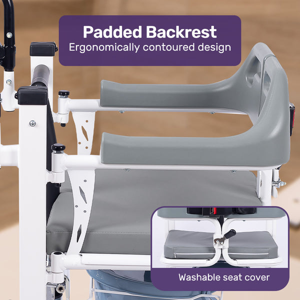 Equipmed 4In1 Patient Lift Transfer Chair Easy Hydraulic Height Adjustment Shower Compatible Over Toilet Removable Commode For Seniors Elderly Disable