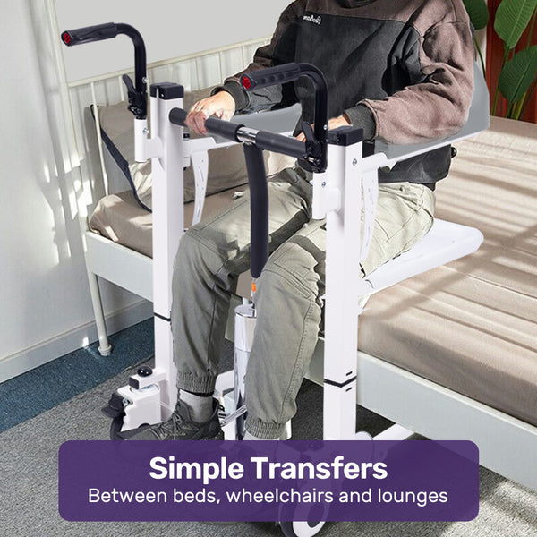Equipmed 4In1 Patient Lift Transfer Chair Easy Hydraulic Height Adjustment Shower Compatible Over Toilet Removable Commode For Seniors Elderly Disable