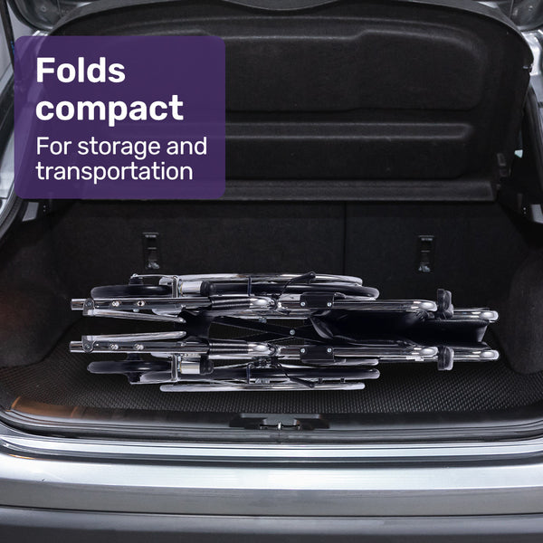 Equipmed Folding Manual Wheelchair Self Propelled 24' Rear Wheels Chrome Steel Frame 46Cm Wide Seat 100Kg Capacity Park Brakes Wheelchairs