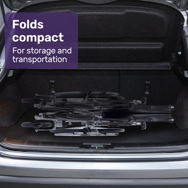 Equipmed Folding Manual Reclining Wheelchair Self Propelled 24' Rear Wheels Chrome Steel Frame 46Cm Wide Seat 100Kg Capacity Park Brakes Wheelchairs