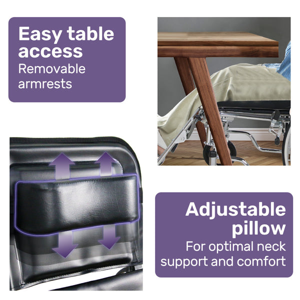 Equipmed Folding Manual Reclining Wheelchair Self Propelled 24' Rear Wheels Chrome Steel Frame 46Cm Wide Seat 100Kg Capacity Park Brakes Wheelchairs