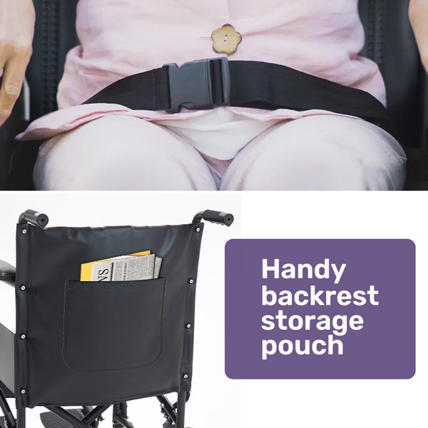 Equipmed Folding Transit Manual Wheelchair Attendant Propelled Steel Frame Wide Seat Comfortable For Xl 114Kg Capacity Park Brakes Transport Wheelchai