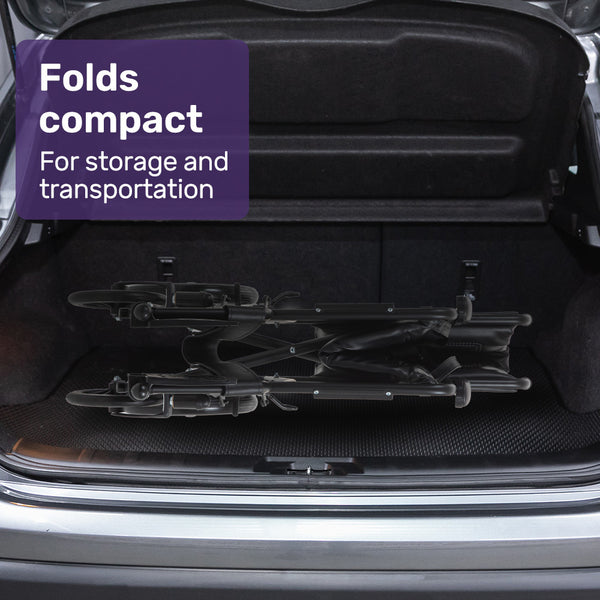 Equipmed Folding Transit Manual Wheelchair Attendant Propelled Steel Frame Wide Seat Comfortable For Xl 114Kg Capacity Park Brakes Transport Wheelchai