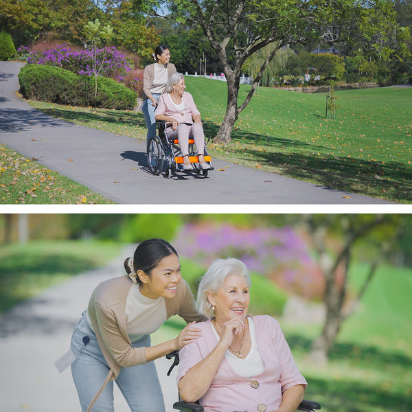 Equipmed Folding Aluminium Wheelchair, 20" Wheels, Park Brakes, 100Kg Capacity, Orange Wheelchairs