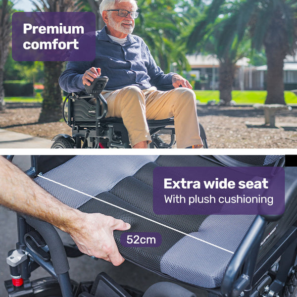Equipmed Electric Folding Wheelchair Wide Bariatric Chair Seat Comfortable For Xl Long Range Lithium Battery Black/Grey Wheelchairs