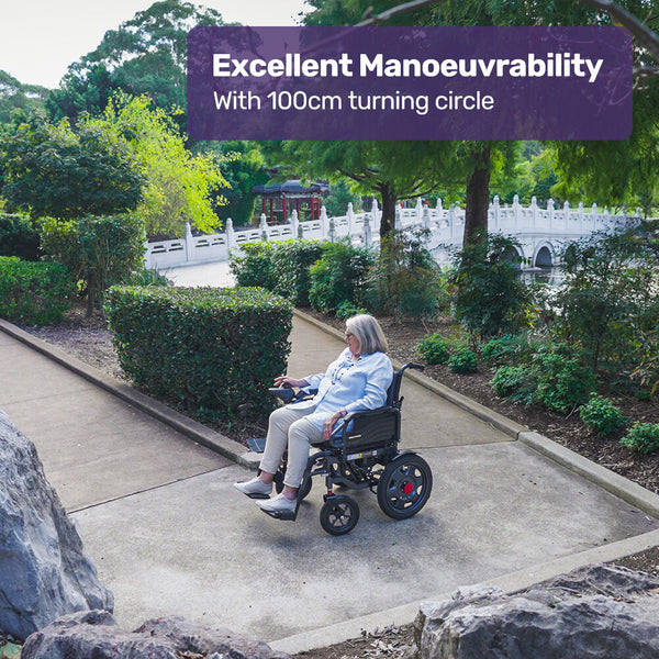 Equipmed Electric Folding Wheelchair Wide Bariatric Chair Seat Comfortable For Xl Long Range Lithium Battery Black/Grey Wheelchairs