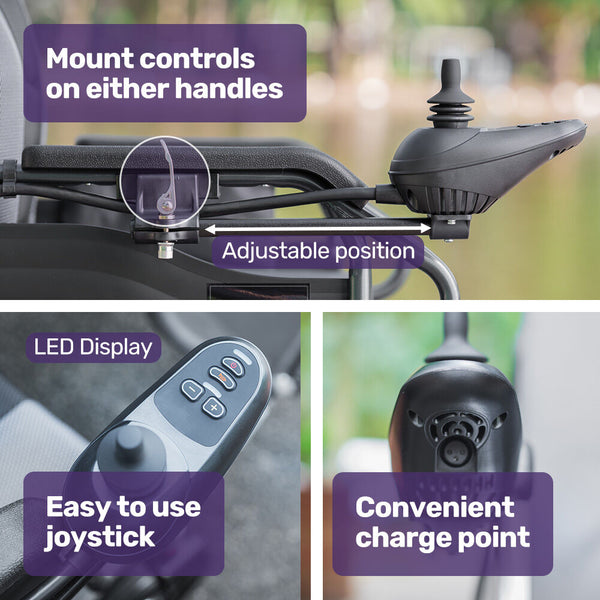 Equipmed Electric Folding Wheelchair Wide Bariatric Chair Seat Comfortable For Xl Long Range Lithium Battery Black/Grey Wheelchairs