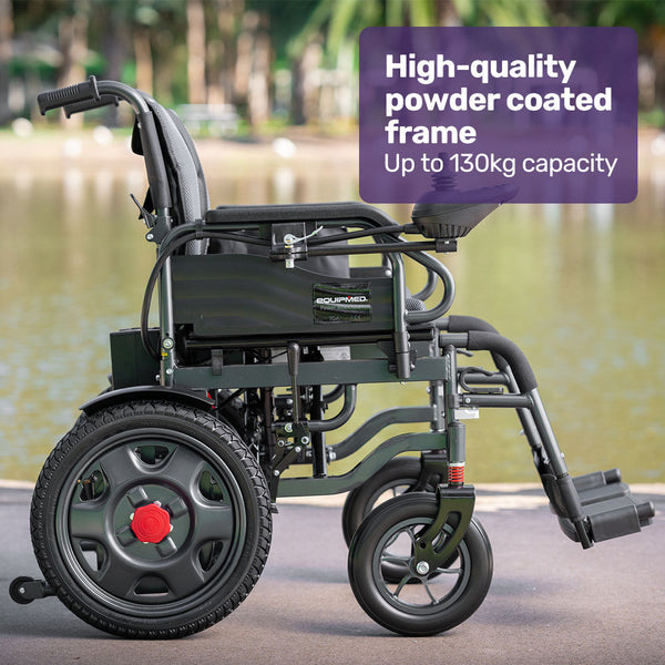 Equipmed Electric Folding Wheelchair Wide Bariatric Chair Seat Comfortable For Xl Long Range Lithium Battery Black/Grey Wheelchairs