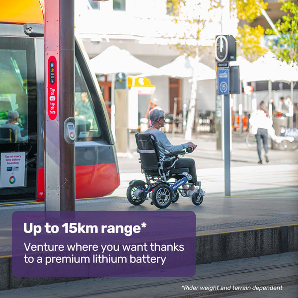 Equipmed Power Electric Wheelchair Long Range Airline Approved Folding Aluminium Frame Lithium Battery Blue Wheelchairs