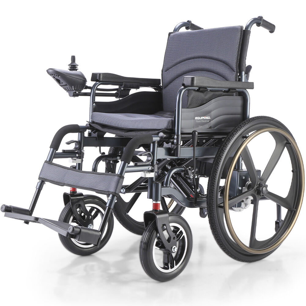 Equipmed Electric Wheelchair Folding Airline Long Range Lithium Battery 24' Rear Wheels Black Wheelchairs