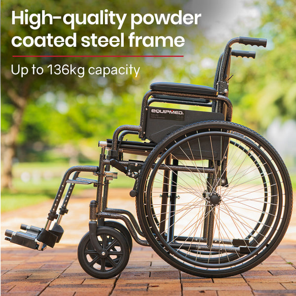 Equipmed Comfortline 24' 136Kg Capacity Xl Wide Quick Folding Wheelchair Dark Grey Hammertone Wheelchairs