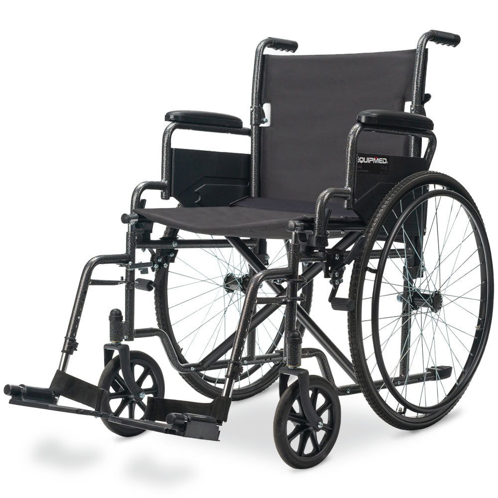 Equipmed Comfortline 24' 136Kg Capacity Xl Wide Quick Folding Wheelchair Dark Grey Hammertone Wheelchairs