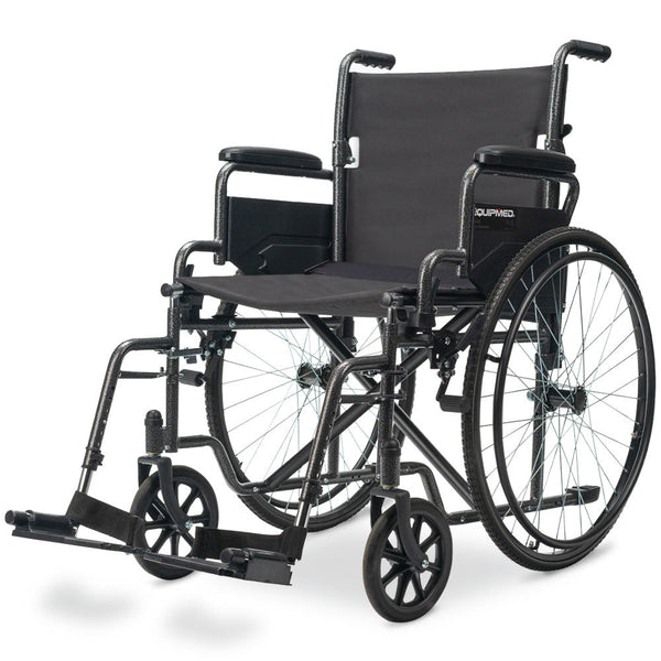 Equipmed Comfortline 24' 136Kg Capacity Xl Wide Quick Folding Wheelchair Dark Grey Hammertone Wheelchairs