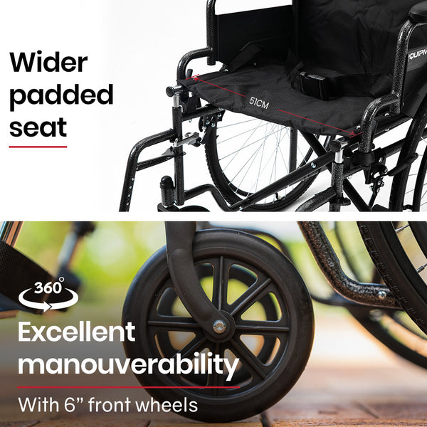 Equipmed Comfortline 24' 136Kg Capacity Xl Wide Quick Folding Wheelchair Dark Grey Hammertone Wheelchairs