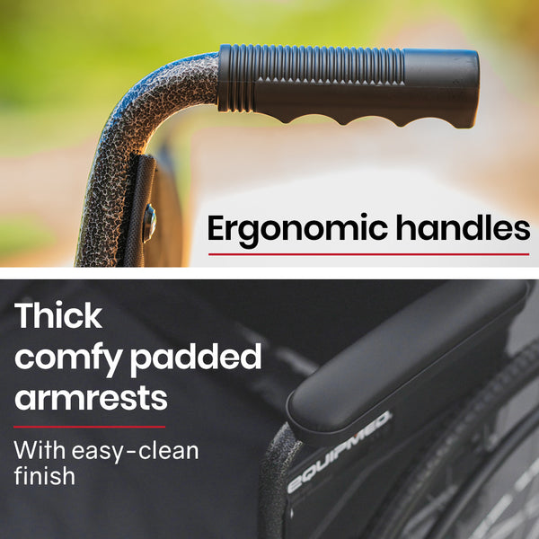 Equipmed Comfortline 24' 136Kg Capacity Xl Wide Quick Folding Wheelchair Dark Grey Hammertone Wheelchairs