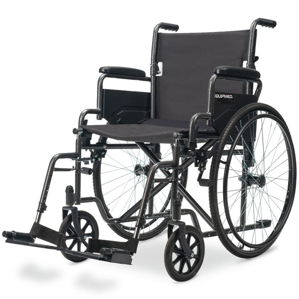 Equipmed Comfortline 24' 136Kg Capacity Xl Wide Quick Folding Wheelchair Dark Grey Hammertone Wheelchairs