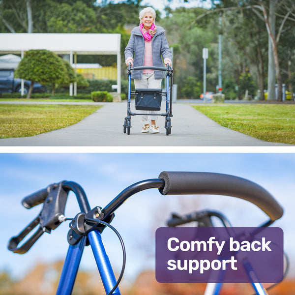 Equipmed 4 Wheel Lightweight Rollator Walker Aluminium Frame Seat Carry Bag For Seniors Blue Walkers & Canes