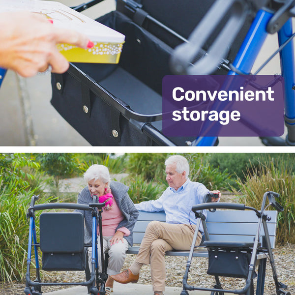 Equipmed 4 Wheel Lightweight Rollator Walker Aluminium Frame Seat Carry Bag For Seniors Blue Walkers & Canes