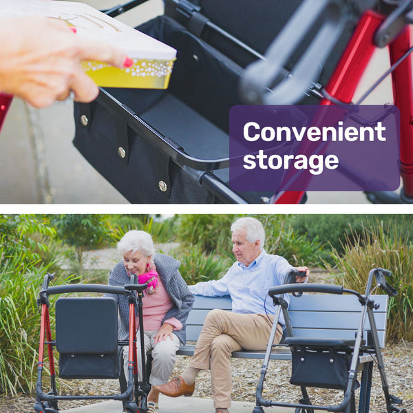 Equipmed 4 Wheel Lightweight Rollator Walker Aluminium Frame Seat Carry Bag For Seniors Red Walkers & Canes