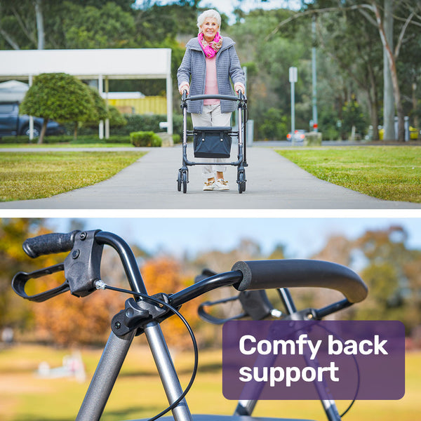 Equipmed 4 Wheel Lightweight Rollator Walker Aluminium Frame Seat Carry Bag For Seniors Titanium Style Walkers & Canes