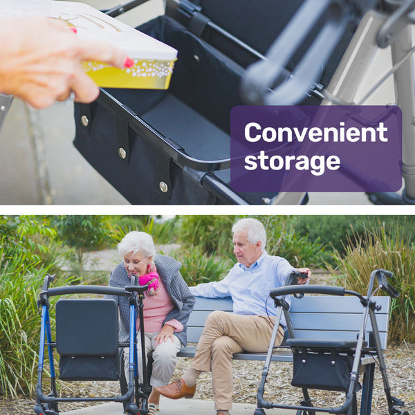 Equipmed 4 Wheel Lightweight Rollator Walker Aluminium Frame Seat Carry Bag For Seniors Titanium Style Walkers & Canes