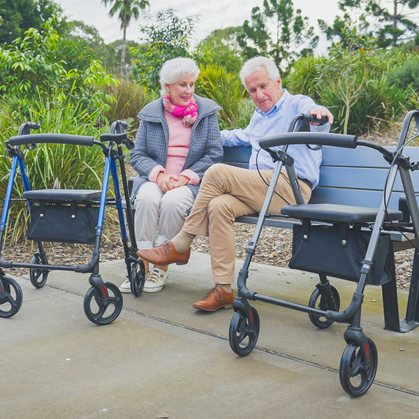 Equipmed 4 Wheel Lightweight Rollator Walker Aluminium Frame Seat Carry Bag For Seniors Titanium Style Walkers & Canes